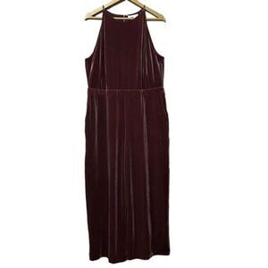 Boden Halterneck Velvet Jumpsuit Women’s 14R Purple Brown Chic Party Femme NWT​